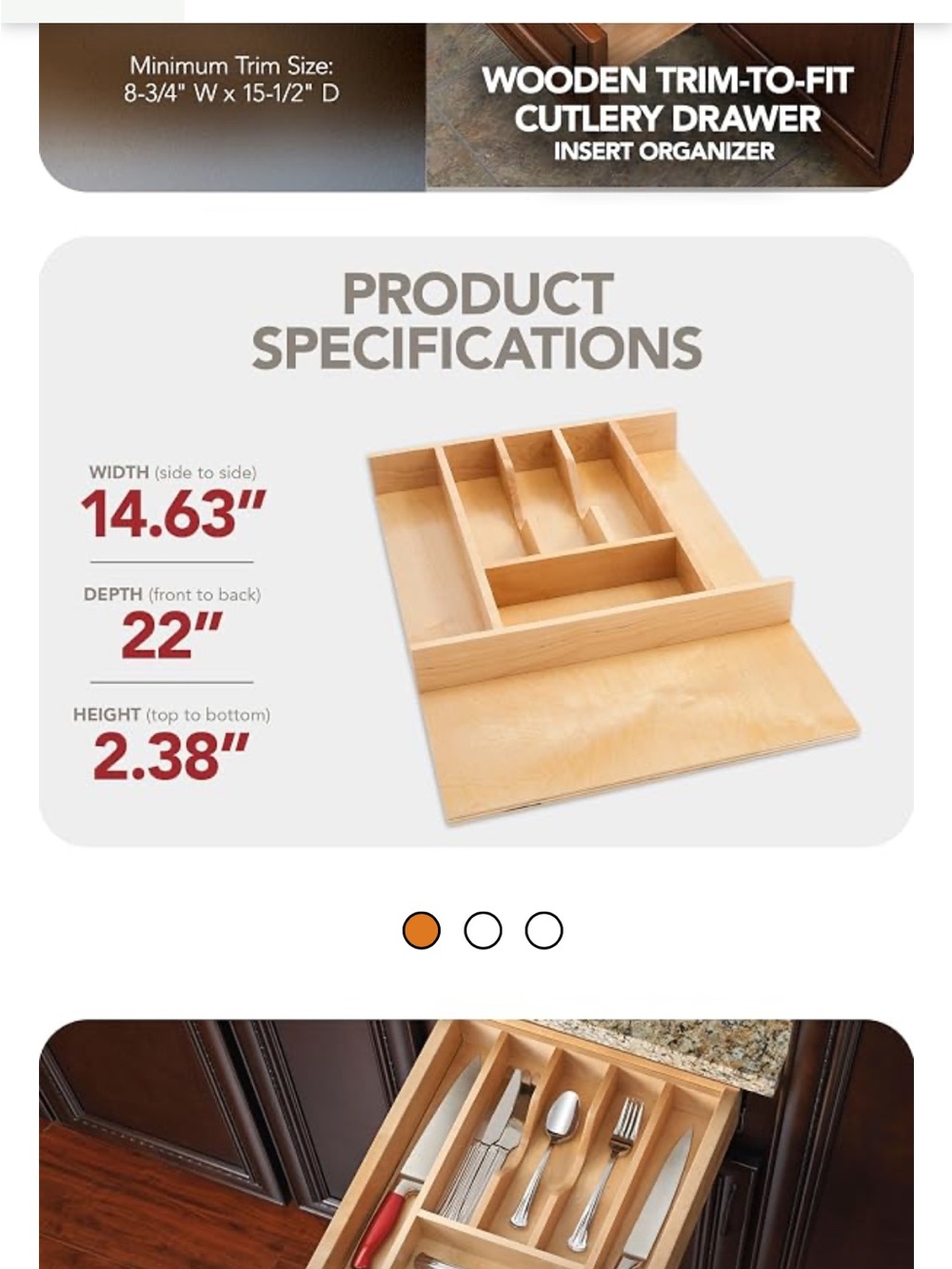 Rev-A-Shelf Brand!!Trim-to-Fit Wooden Cutlery Drawer Organizer - Natural Wood